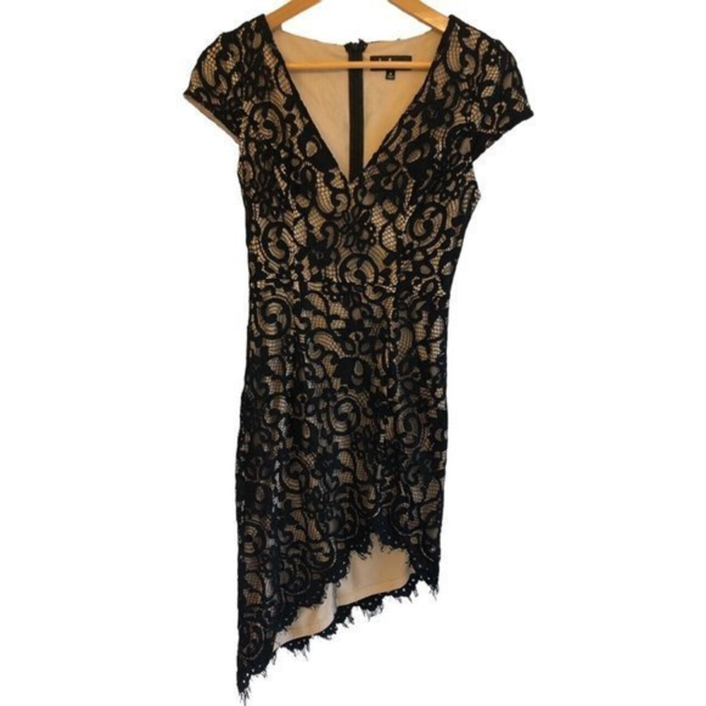 Lulus Black Crochet Lace V Neck Bodycon Style Midi Dress Size S